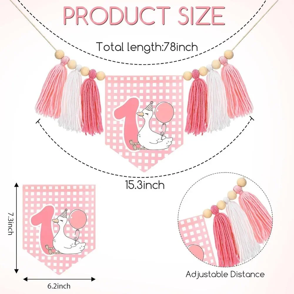 Pink Silly Goose 1st Birthday Banner – High Chair Tassel Decor for Girls